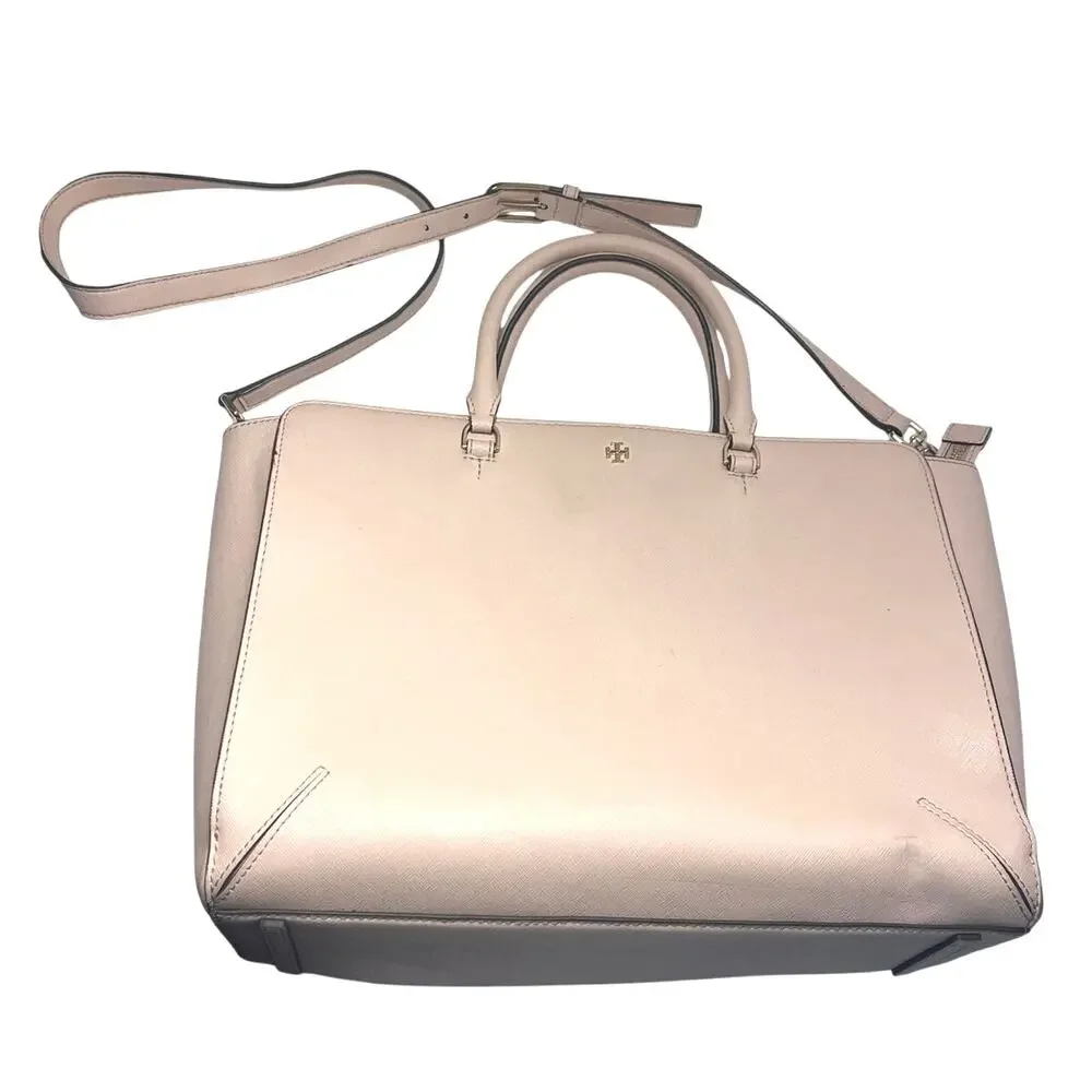 Tory Burch Soft Pink Large Robinson Crossbody Double Zip Satchel Bag